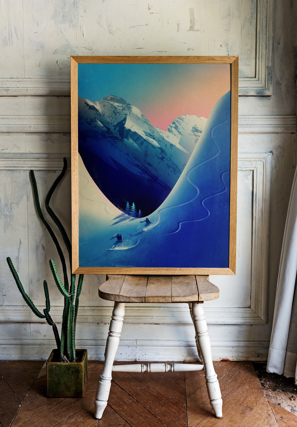 Ski Touring Couple Art Print | Skiers Winter Mountain Wall Art