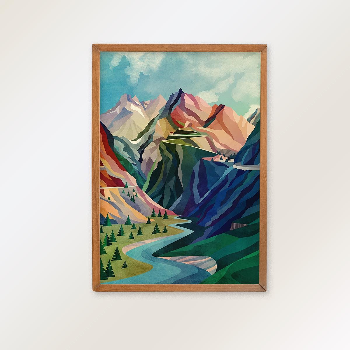 Cycling Art Prints Set | Mountain Landscape Bicycle Wall Art
