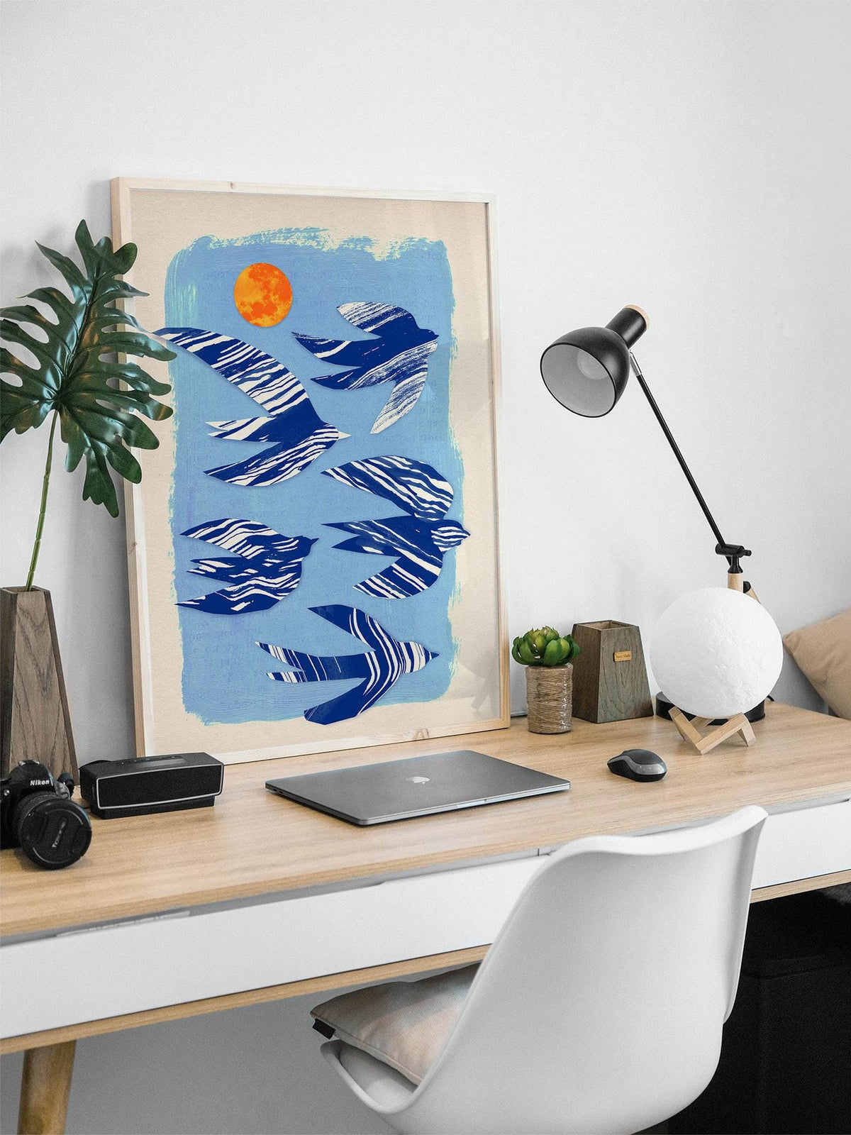 Flock of birds | Colorful fine art print created with a mixed media collage technique.