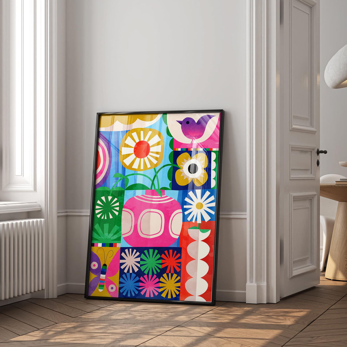 Floral Art Print | Colorful Bird and Flowers Wall Art