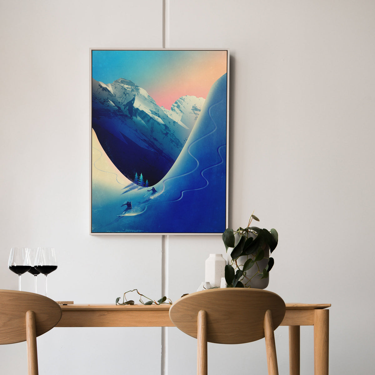 Ski Touring Couple Art Print | Skiers Winter Mountain Wall Art