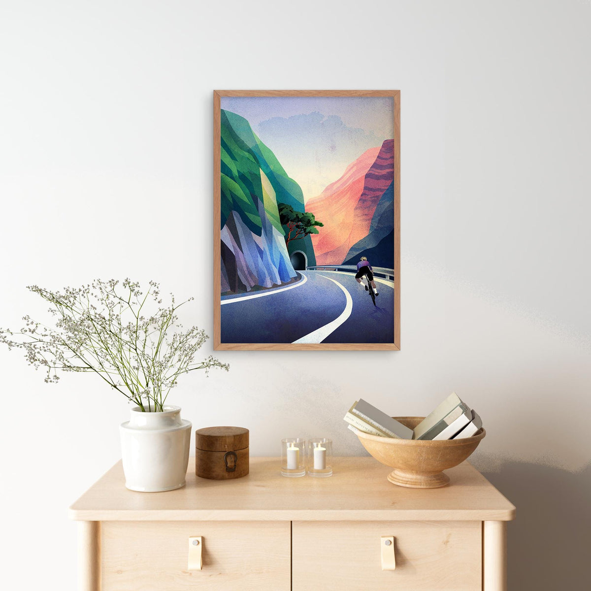Cycling Art Print | Cyclist Descending Mountain Road Wall Art