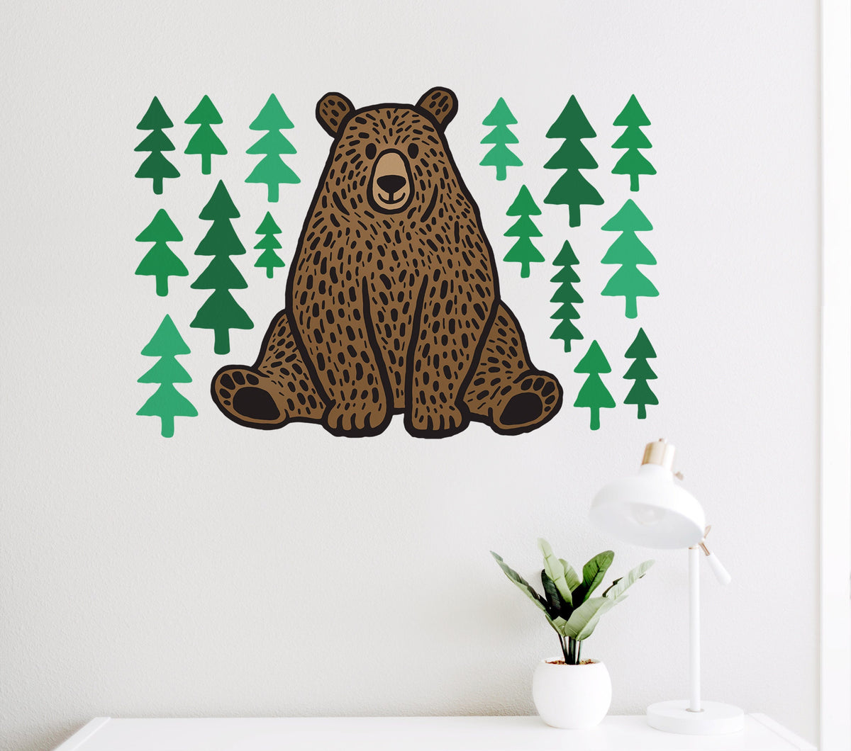 Bear & Forest Trees Wall Decals | Nursery Wall Decor