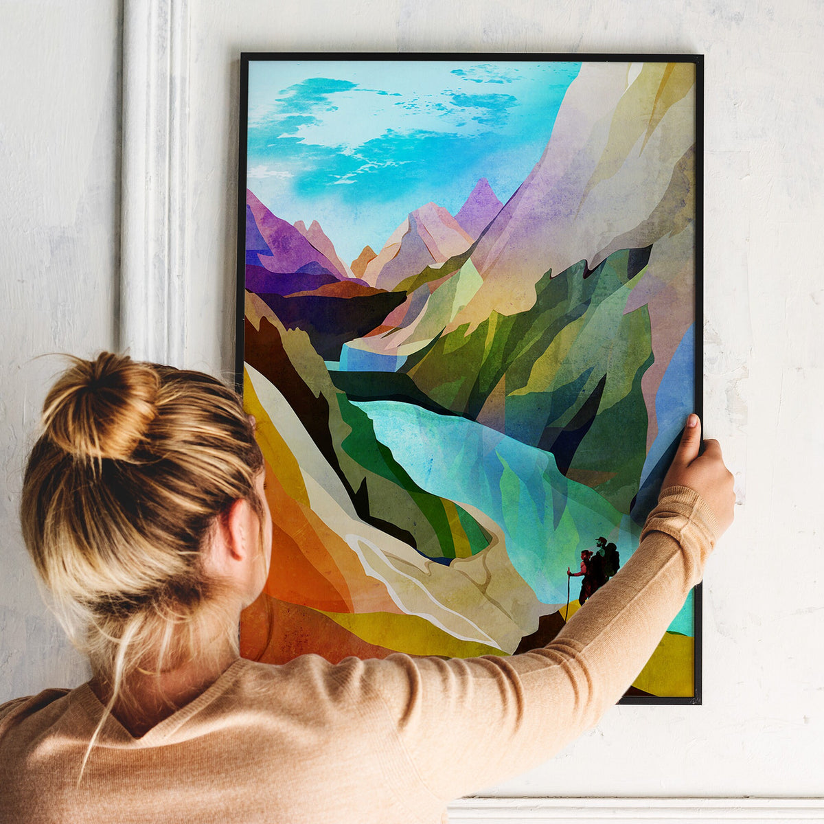 Hiking Couple Art Print | Canyon Landscape Wall Art