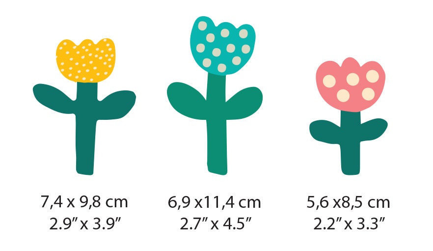 Flower Wall Decals | Set of 12 Removable Fabric Stickers.