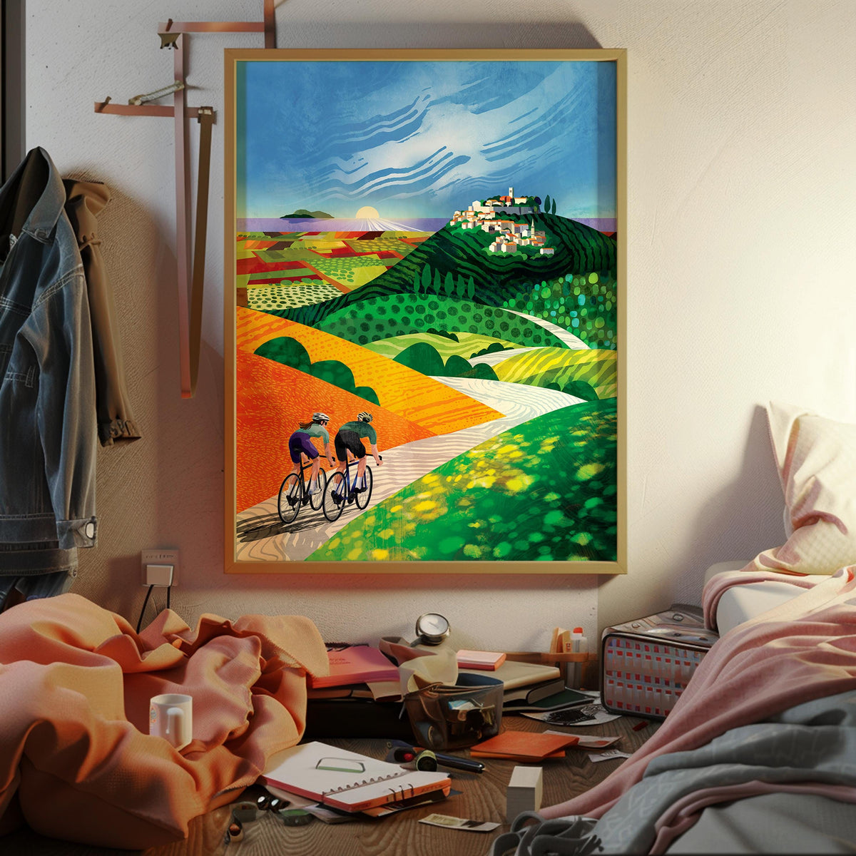 Cycling Couple Art Print | Bicycle Ride Cycling Wall Art