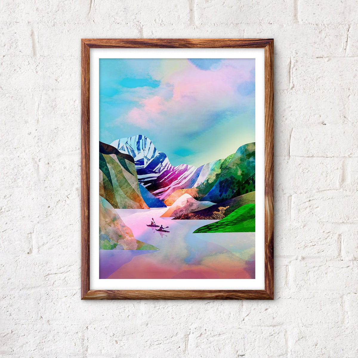 Kayaking Art Print | Kayak Lake and Mountains Wall Art