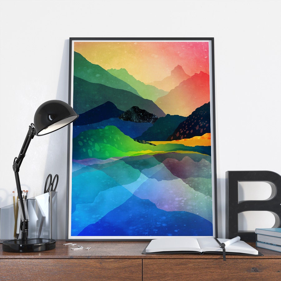 Moonlit Mountain Lake Art Print | Night Landscape.