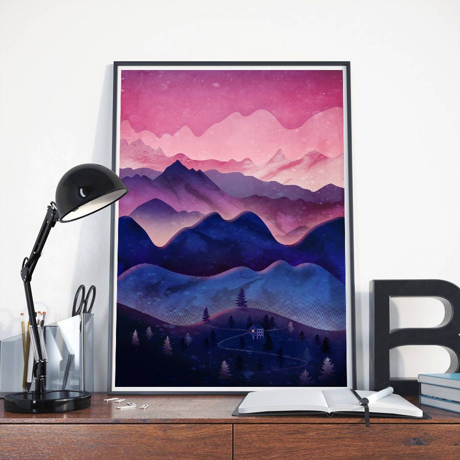 Mountain Landscape Art Print | Sunset Sky Wall Art