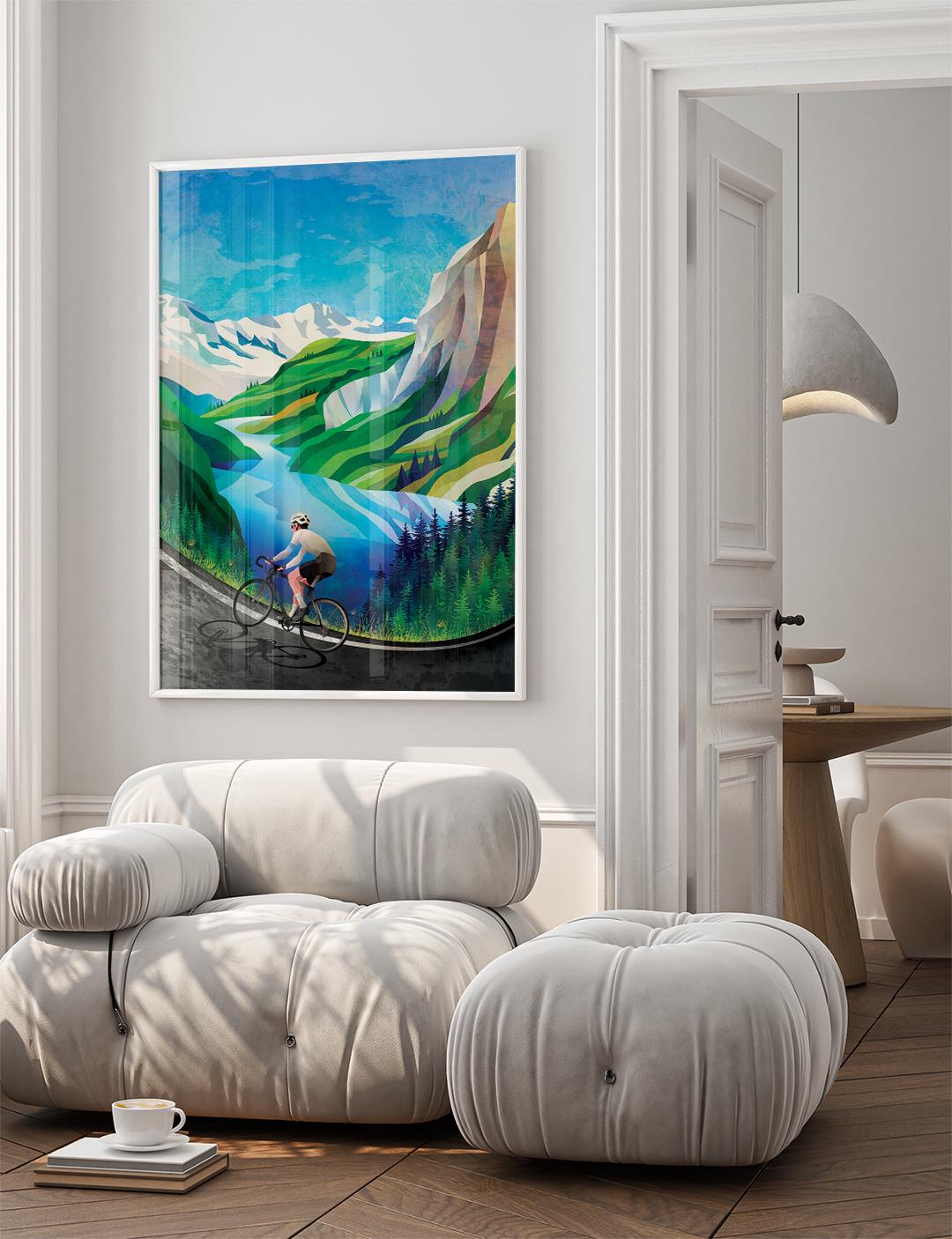 Cycling print. Spring in the mountains.