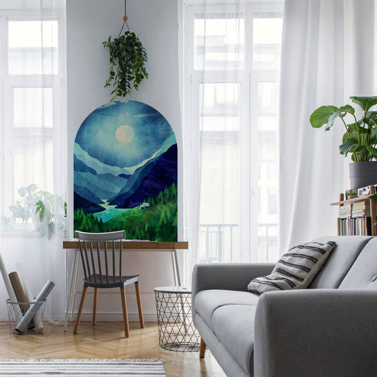 Moonlight Mountains Arched Wall Decal | Self adhesive and Removable Fabric Wall Art