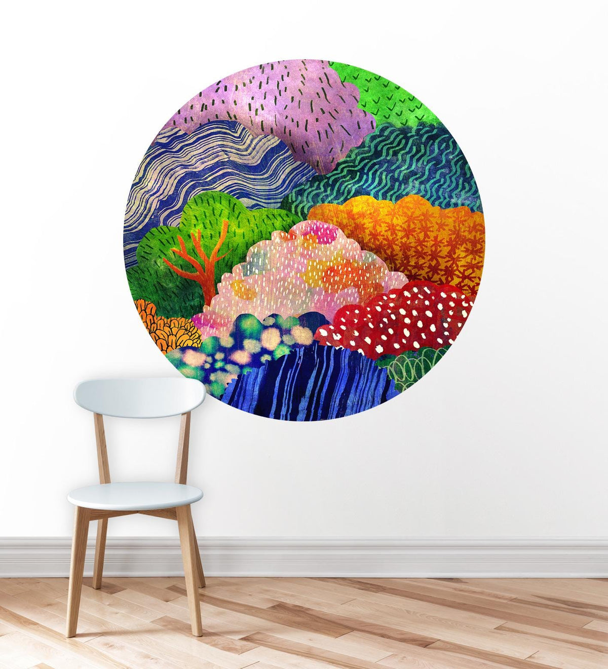 Colorful Forest Wall Decal | Round Self-Adhesive Removable Wall Sticker