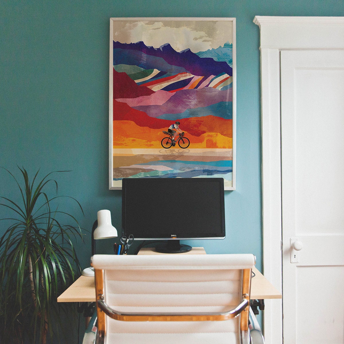 Cycling Art Print | Colorful Mountain Landscape Wall Art