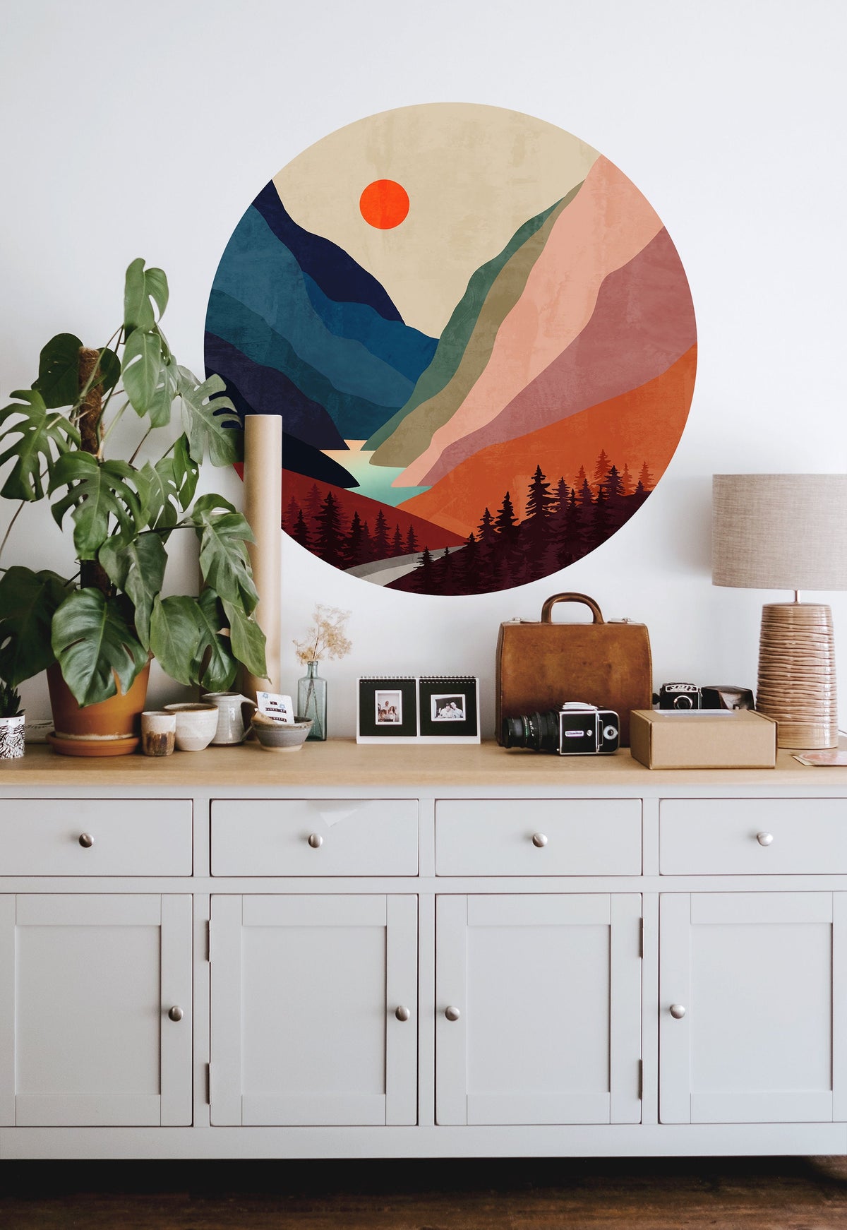 Mountain River Wall Decal | Round Removable Self-Adhesive Wall Sticker