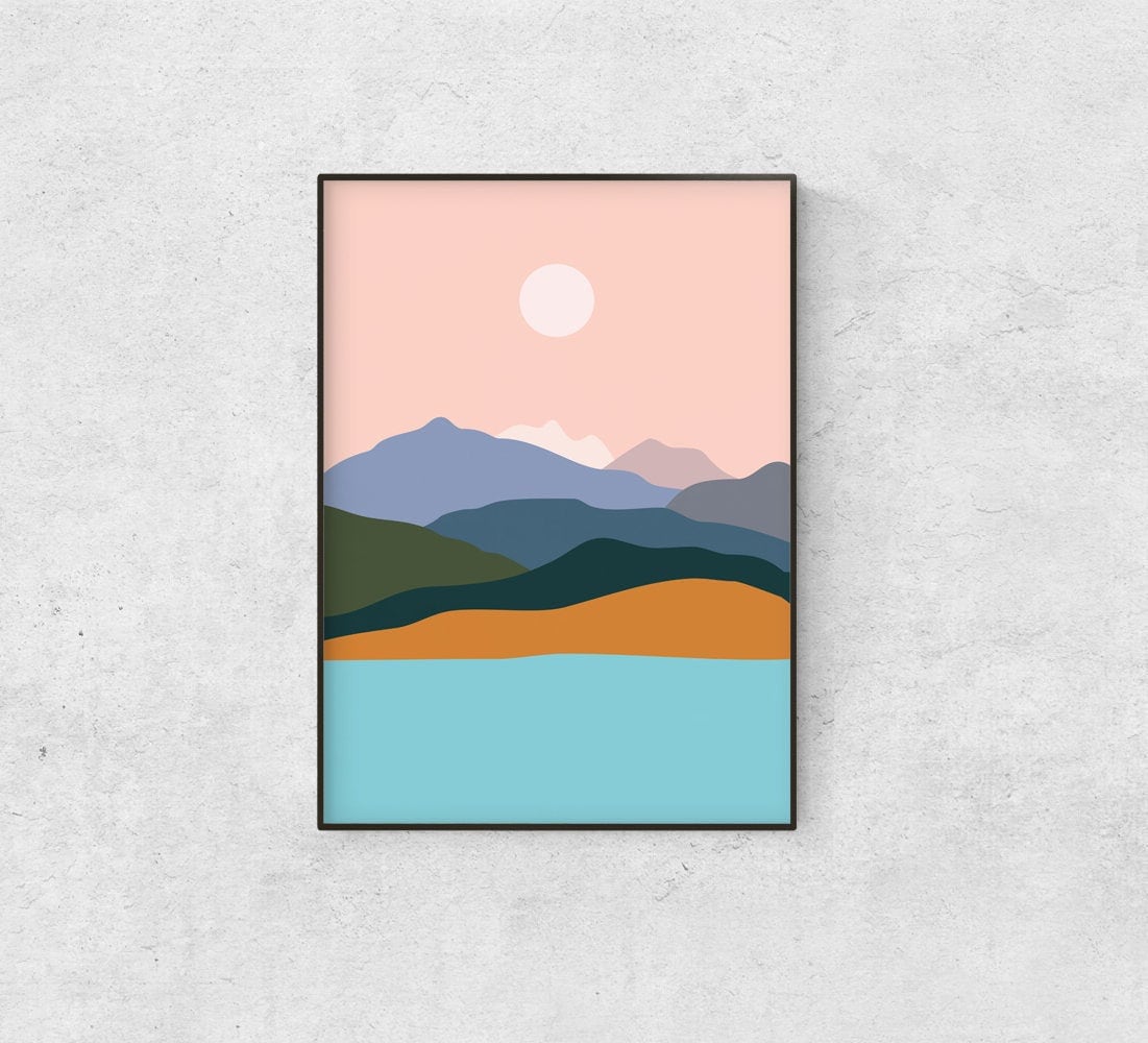 Mountains by the Ocean Art Print | Minimalist Landscape Wall Art