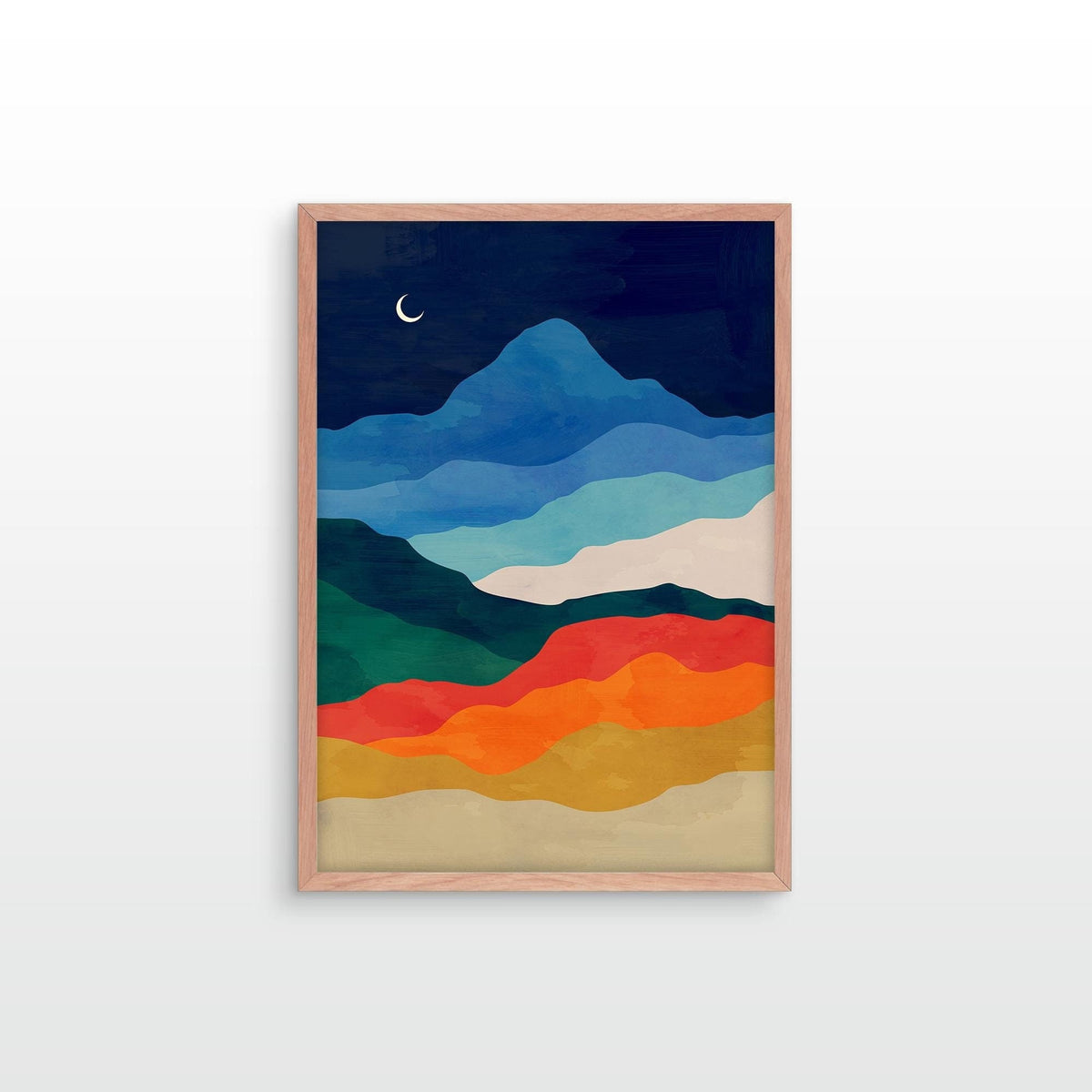 Night Sky Mountain Landscape Art Print | Moon Wall Art