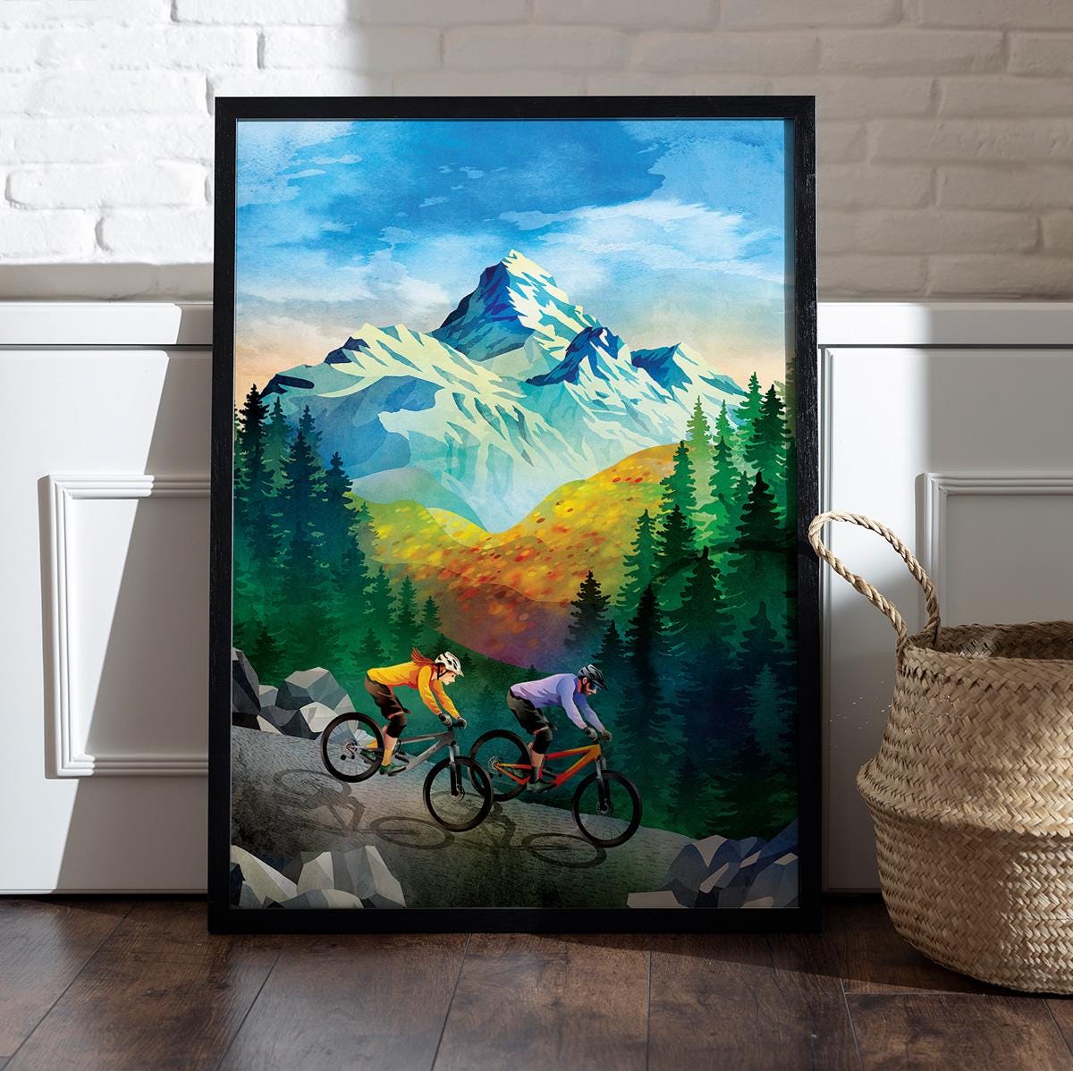 Mountain Biking Couple Art Print | Alpine Descent