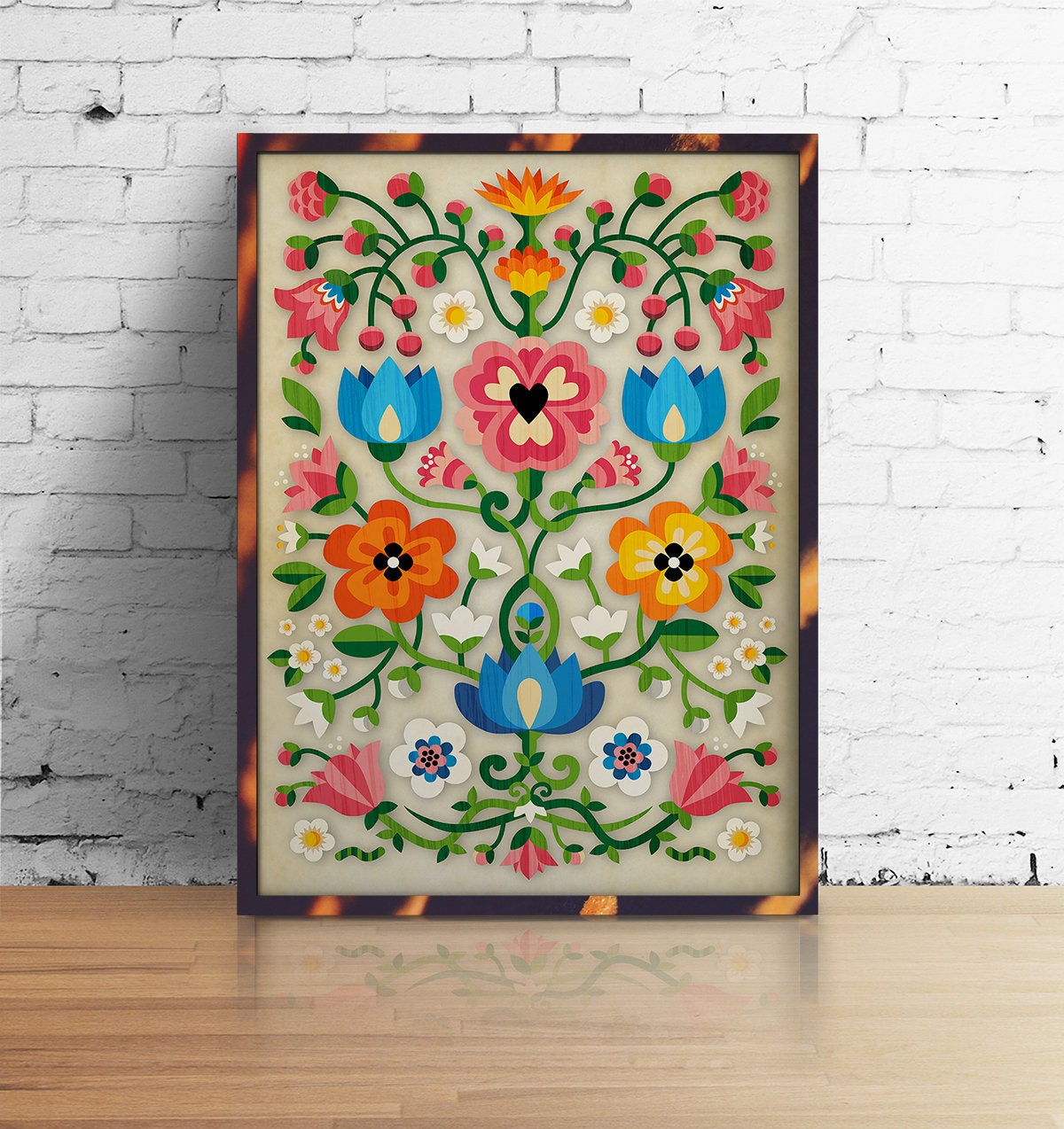 Mountain Flowers Art Print | Folk Motif Floral Wall Art