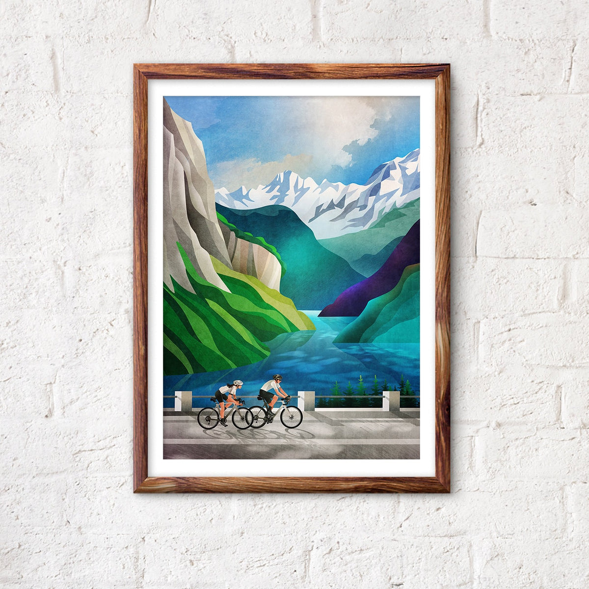 Cycling Art Print | Cycling by the Lake Bicycle Wall Art