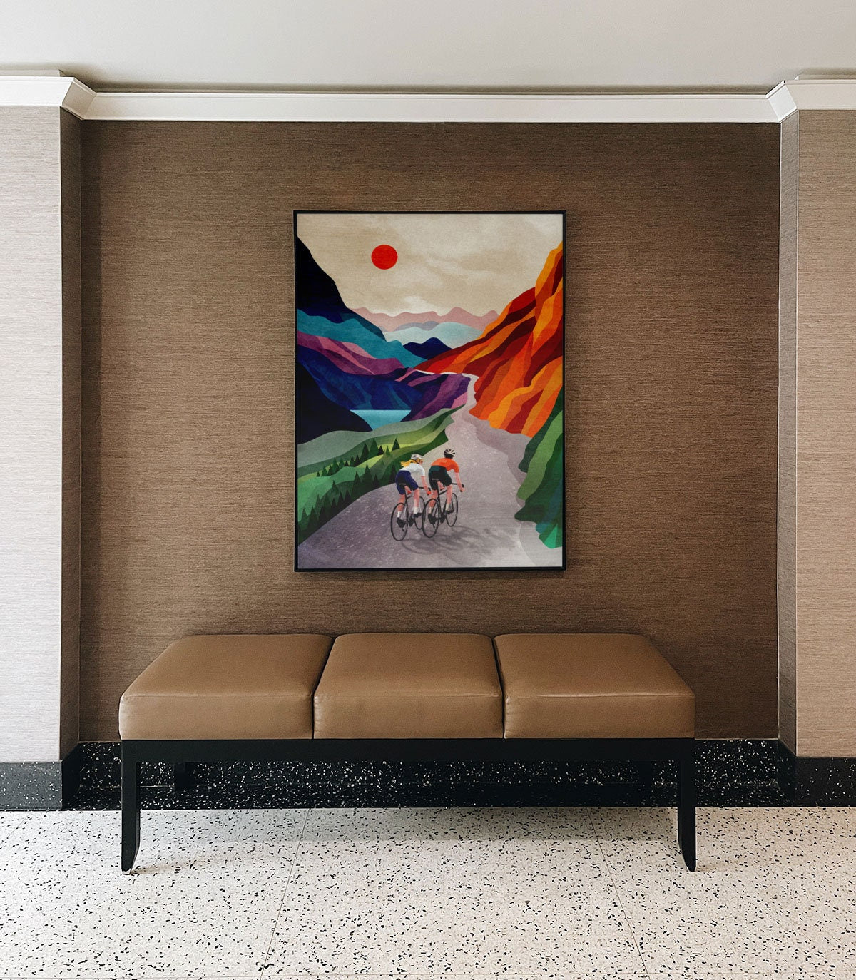 Cycling Couple Art Print | Mountain Landscape Bicycle Wall Art