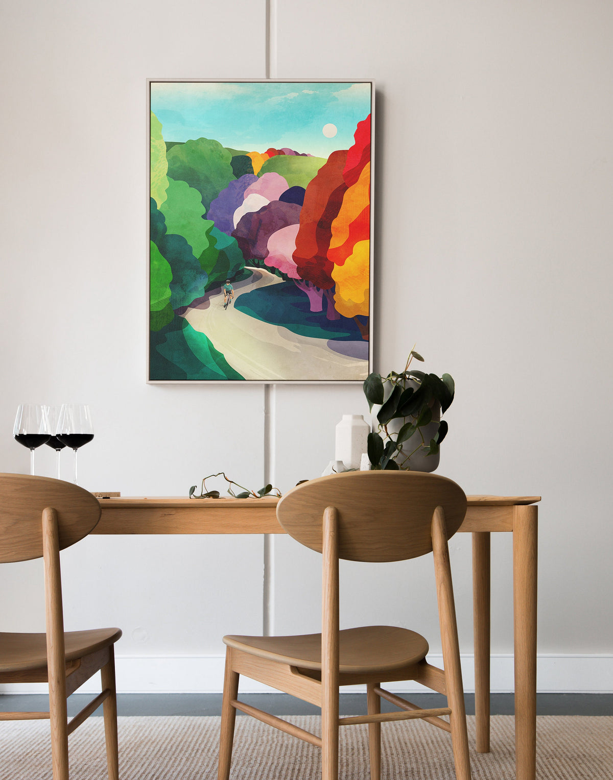 Cycling fine art print. Cycling throught colorful forest