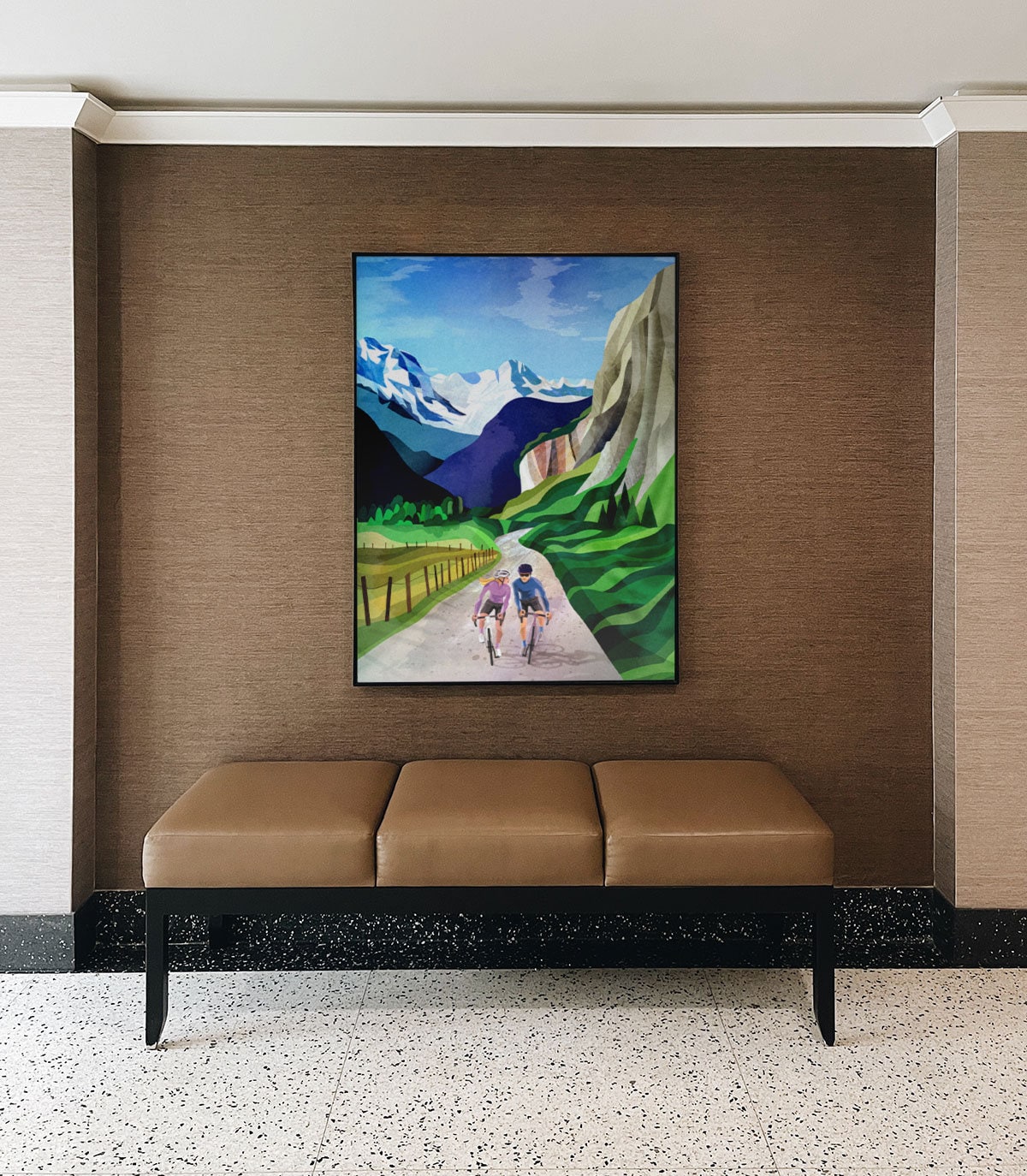 Cycling Couple Art Print | Alps Mountain Bicycle Wall Art