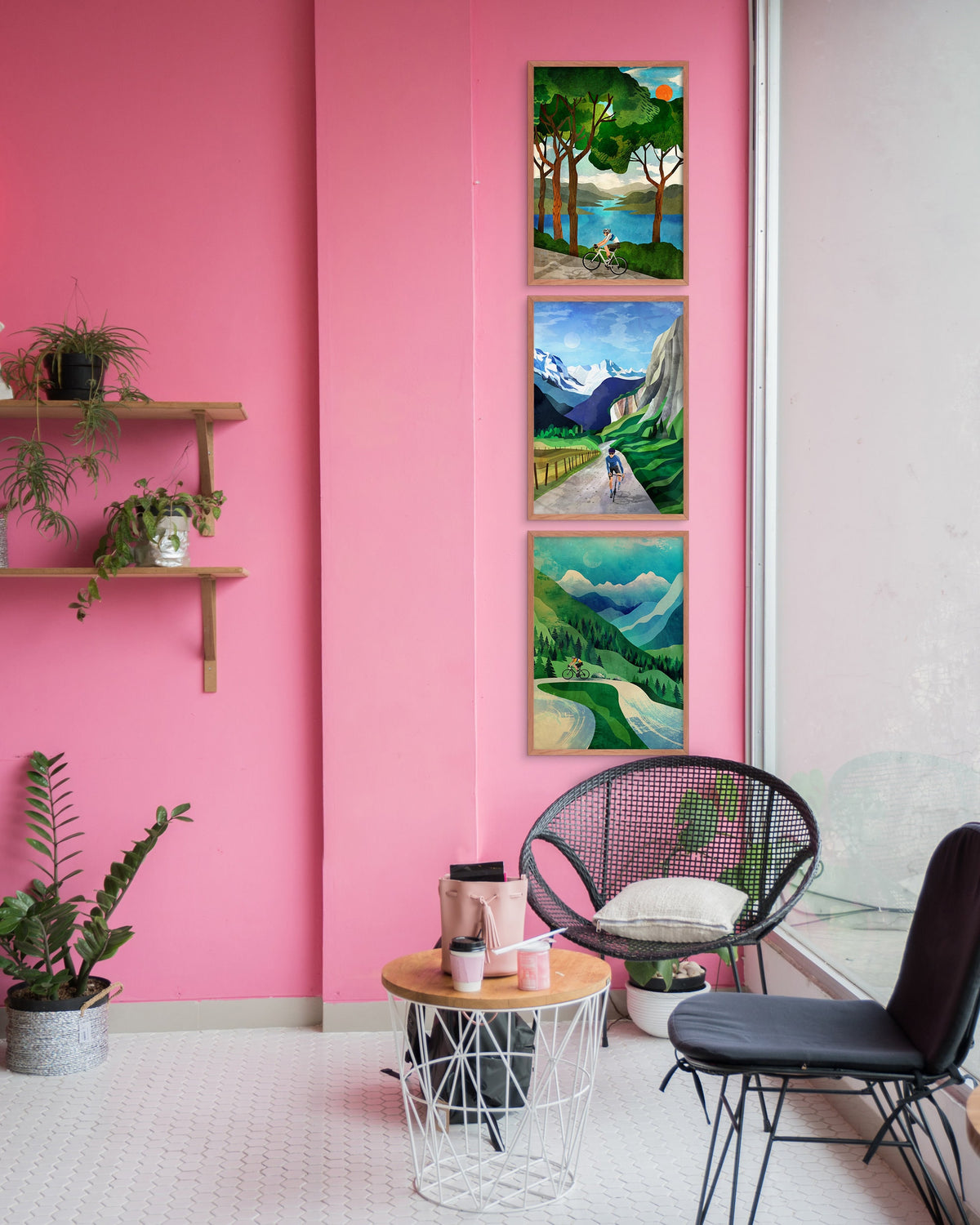 Cycling Art Prints Set | Colorful Landscape Bicycle Wall Art