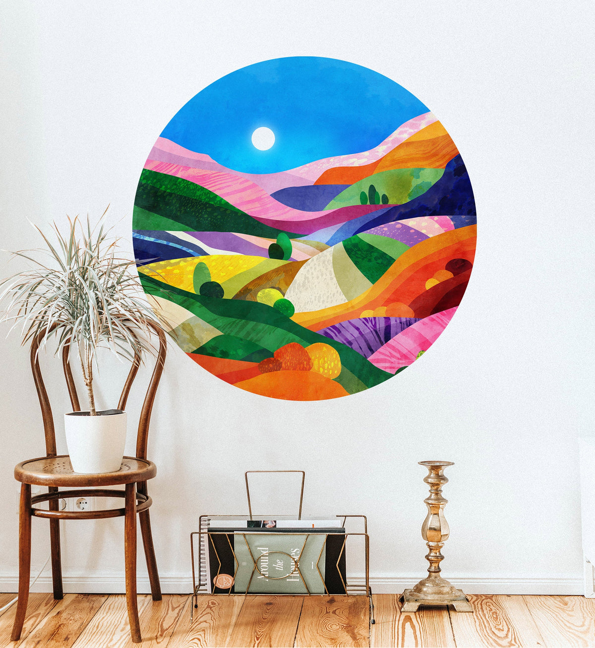 Summer Landscape Wall Decal | Round Removable Wall Sticker