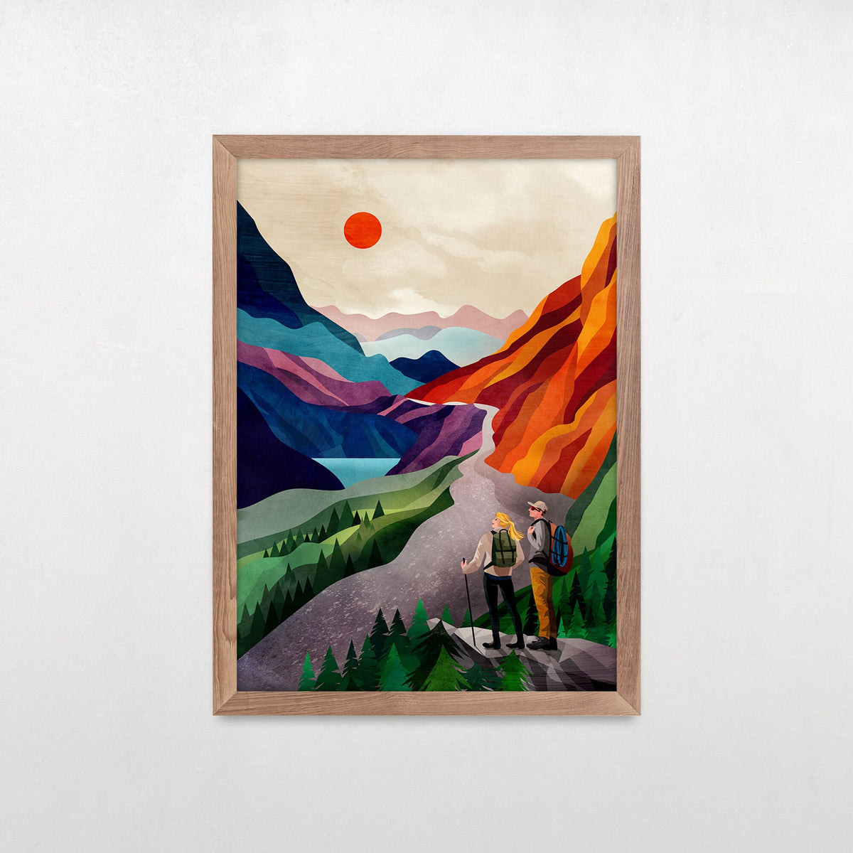 Personalized Hiking Art Print | Custom Couple Hikers Wall Art