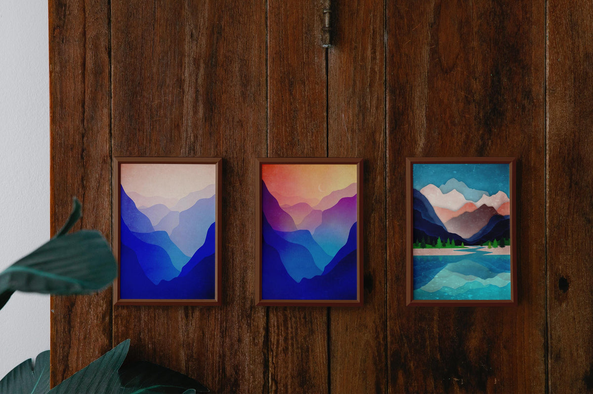 Landscape Art Prints Set of 3 | Mountain Scenery Wall Art