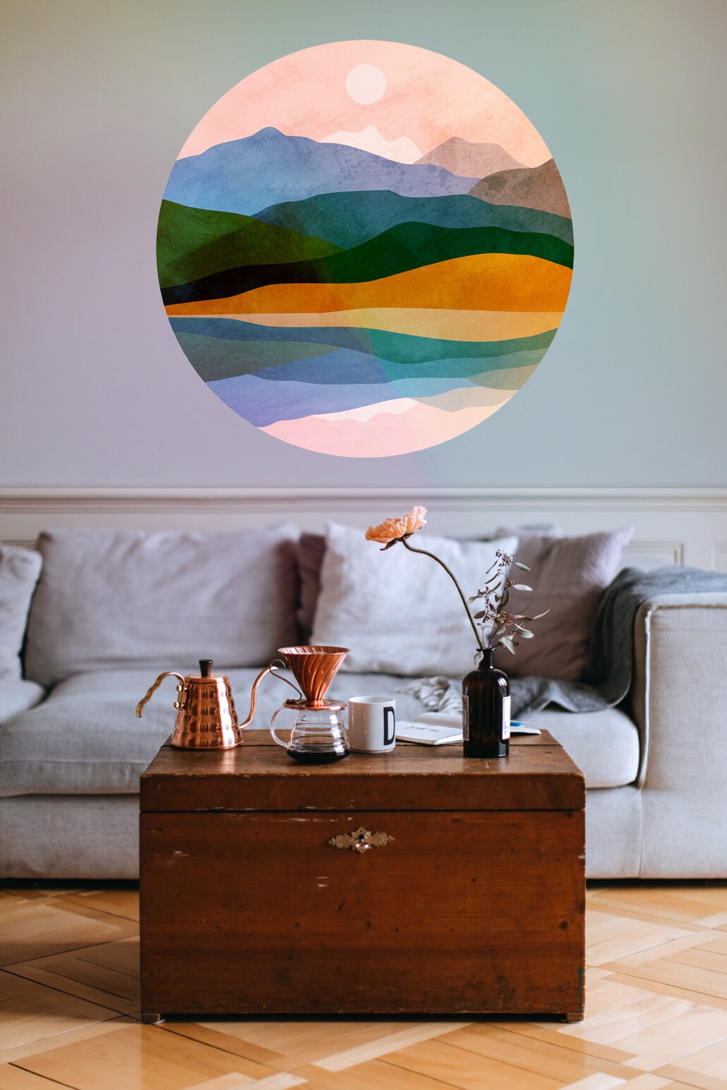 Ocean Landscape Wall Decal | Round Self-Adhesive Removable Wall Sticker