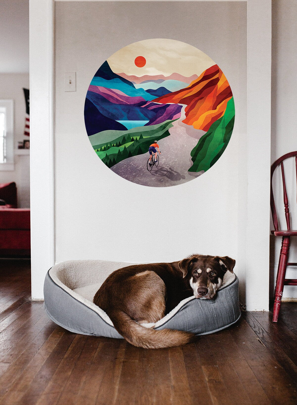 Cycling Wall Decal | Mountains Round Self-Adhesive Wall Sticker