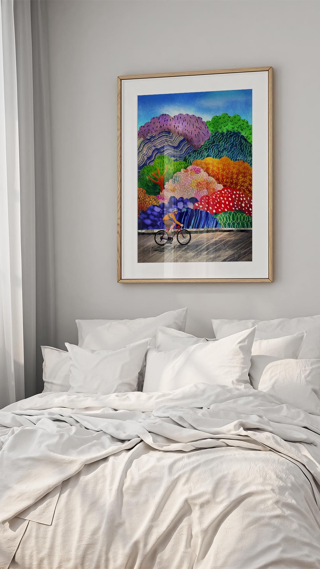 Cyclist Art Print | Colorful Forest Cycling Wall Art