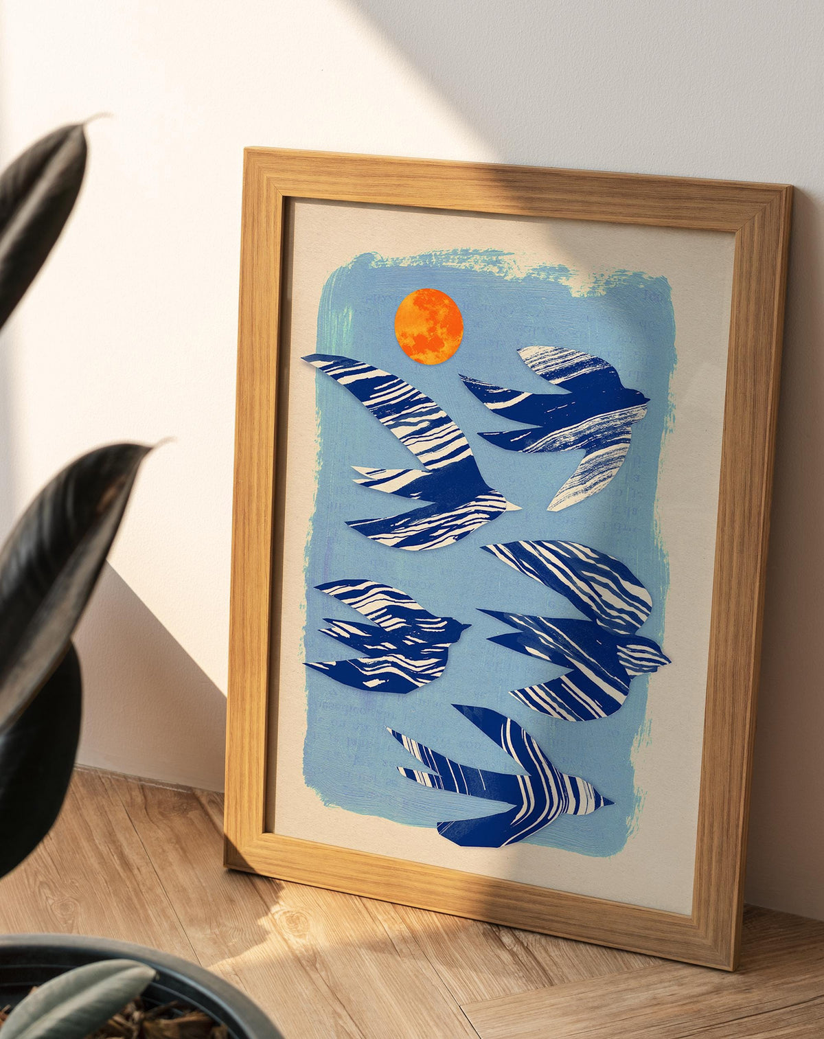 Flock of birds | Colorful fine art print created with a mixed media collage technique.