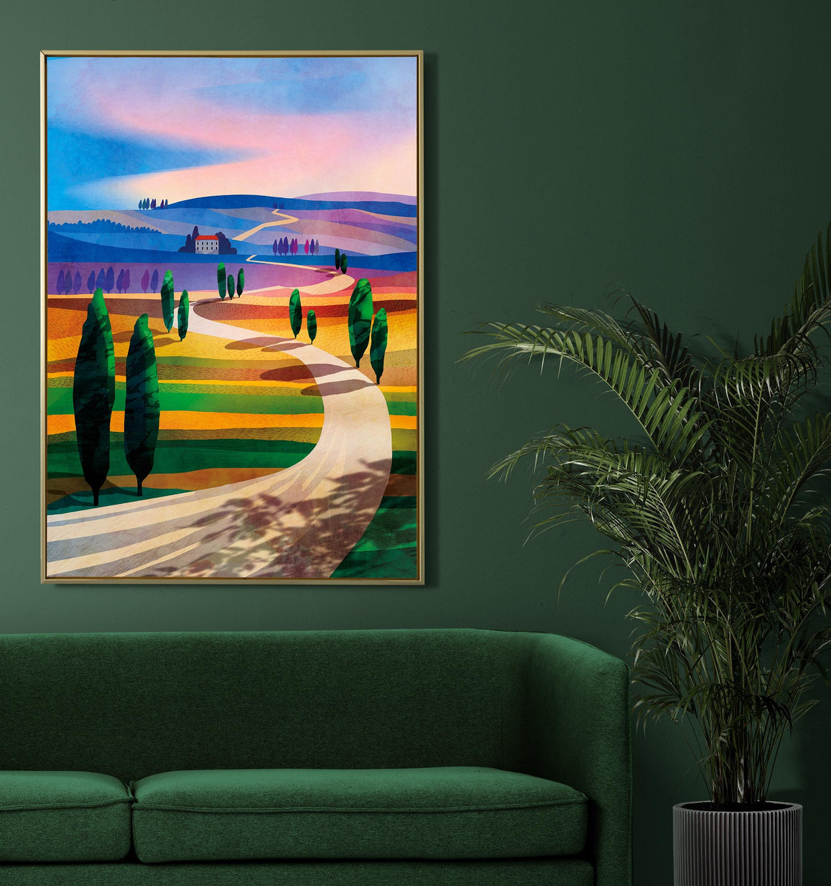 Italian Landscape Art Print | Cypress Trees Travel Poster Wall Art