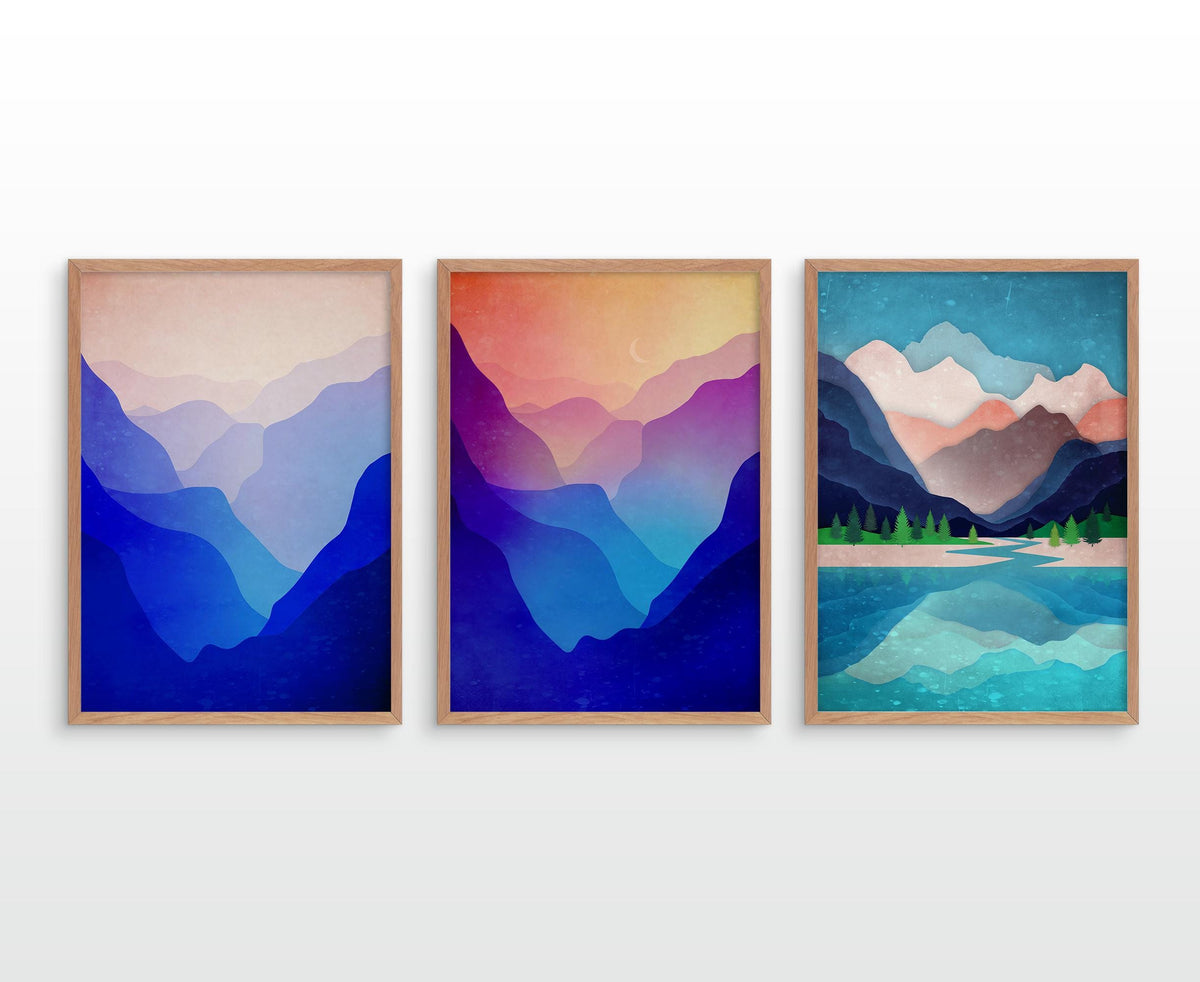 Landscape Art Prints Set of 3 | Mountain Scenery Wall Art
