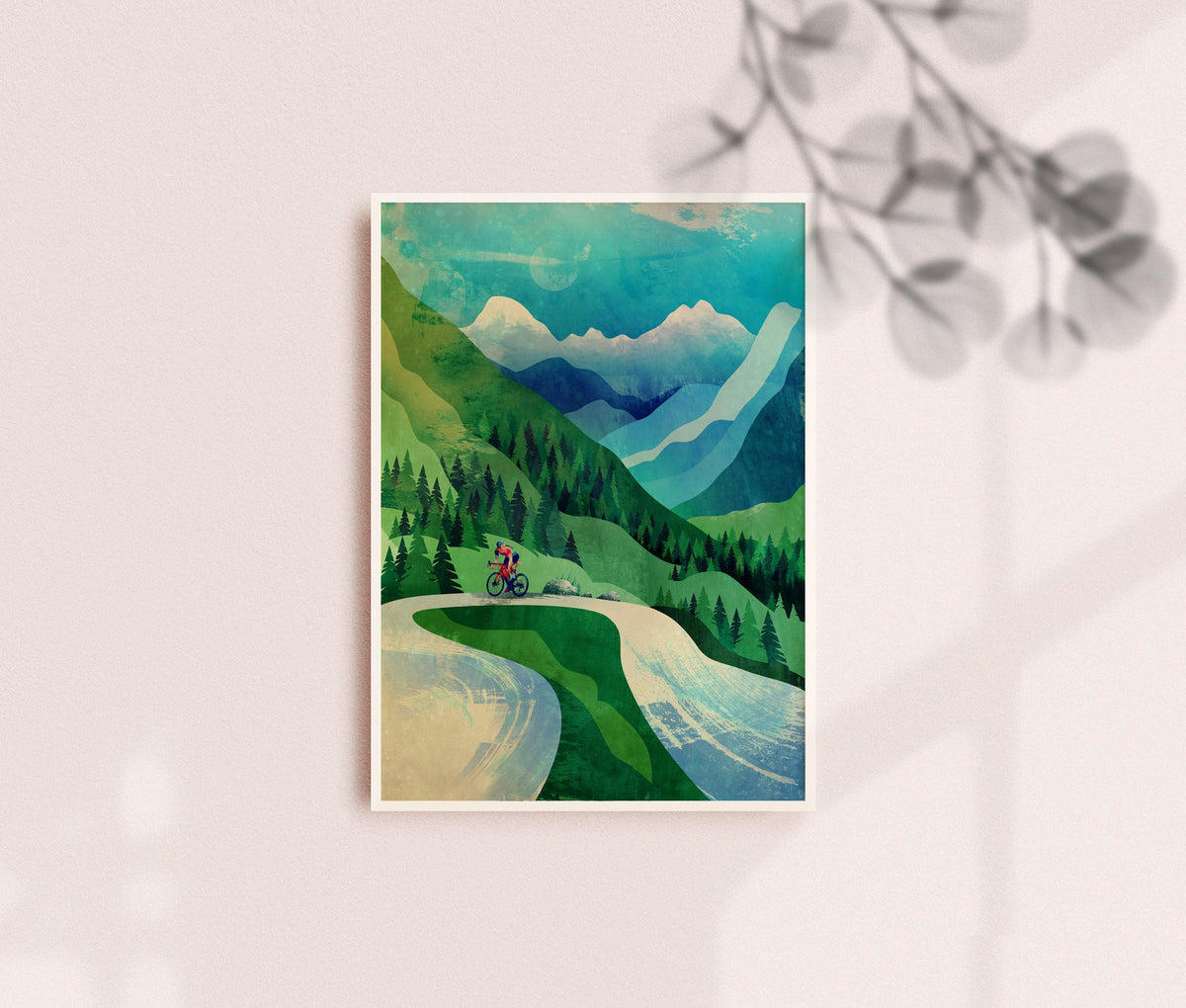 Woman Cyclist climbing the road | Cycling Art Print
