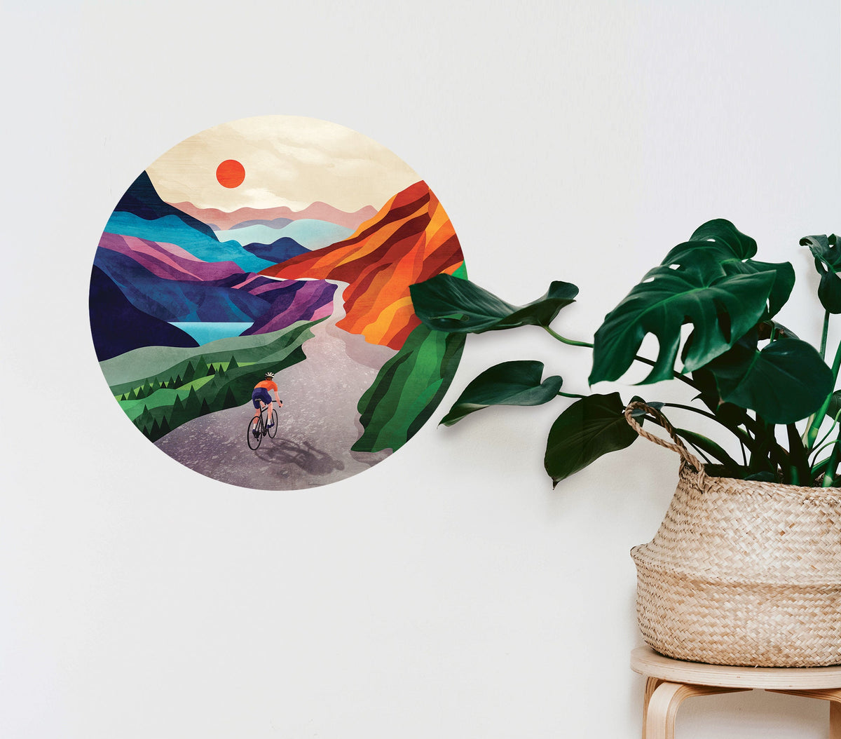 Cycling Wall Decal | Mountains Round Self-Adhesive Wall Sticker