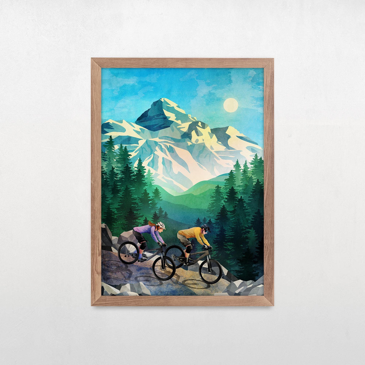 MTB Couple Art Print | Descending Mountain Trail Wall Art