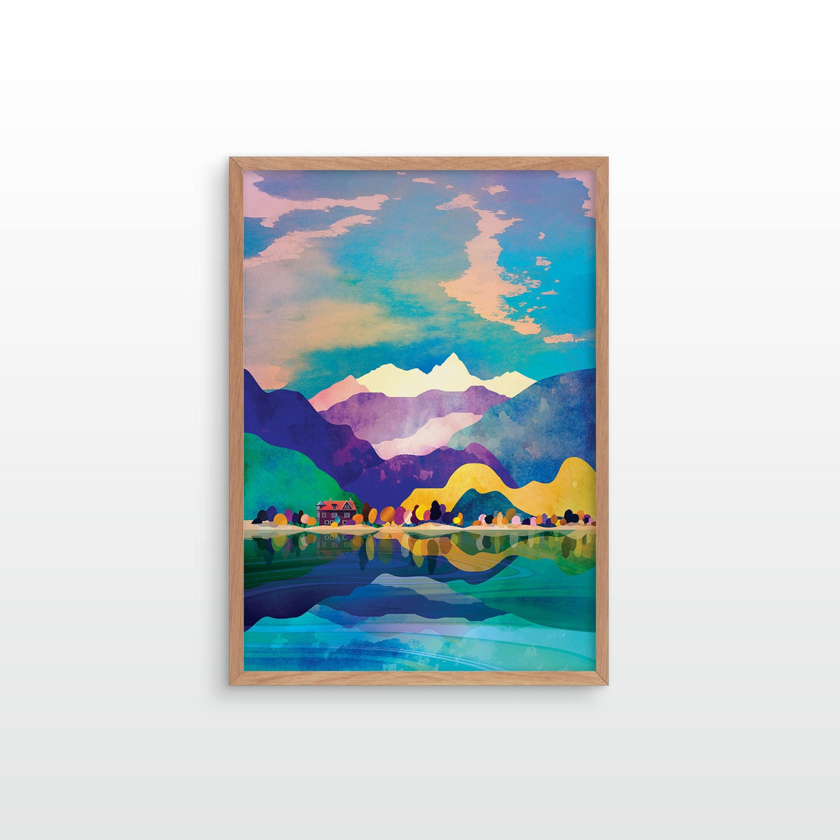 House by the Lake Art Print | Mountain Landscape Wall Art
