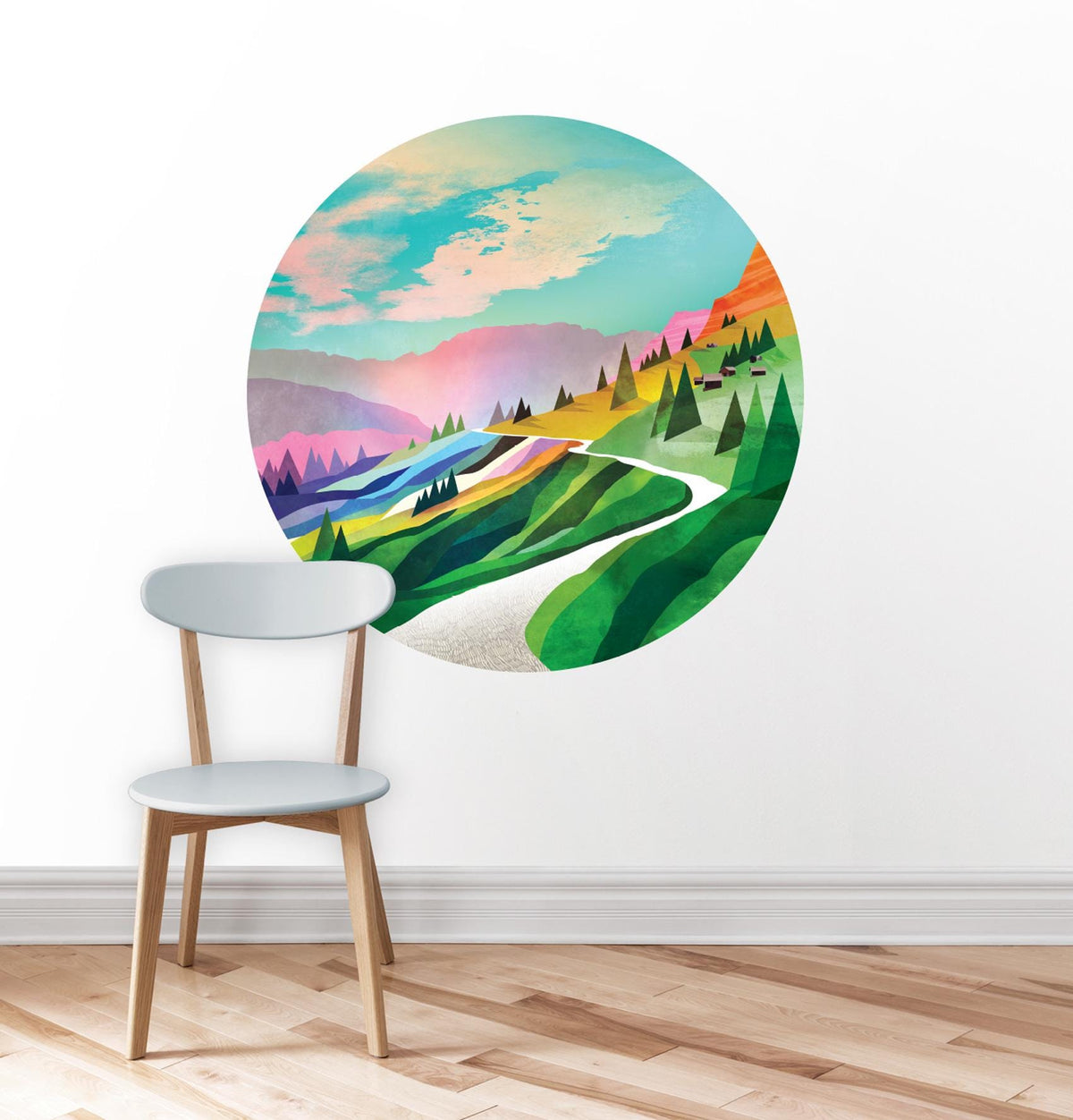 Landscape wall decal. Self-adhesive, repositionable, and removable fabric.