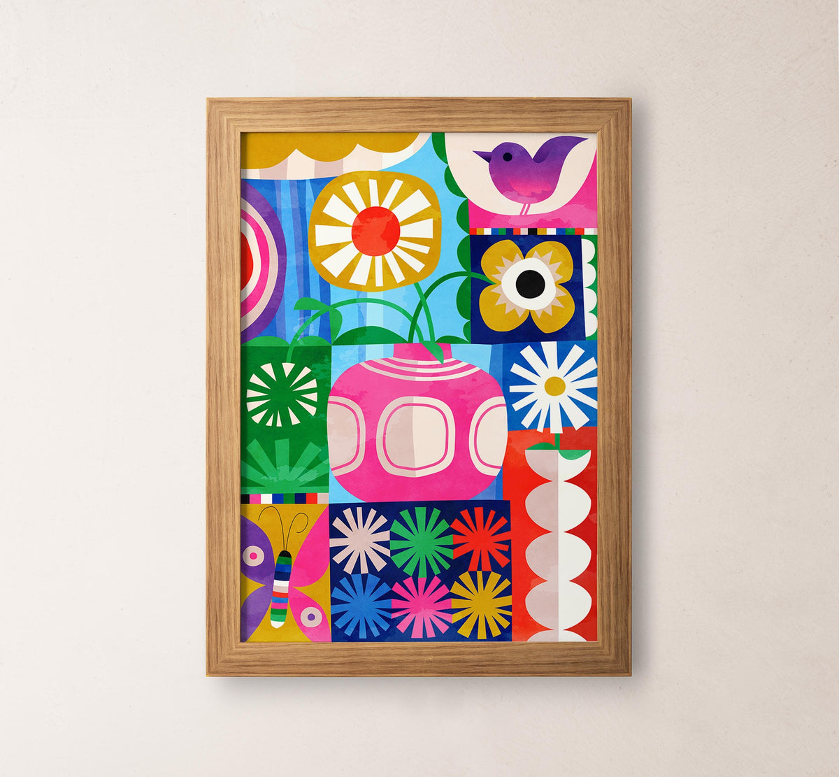 Floral Art Print | Colorful Bird and Flowers Wall Art