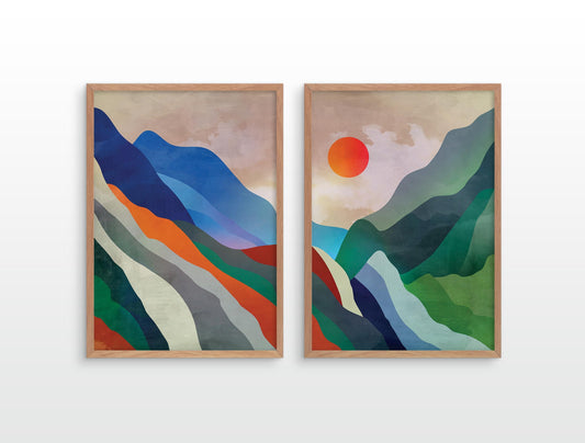 Landscape Art Prints Set of 2 | Misty Mountains Wall Art
