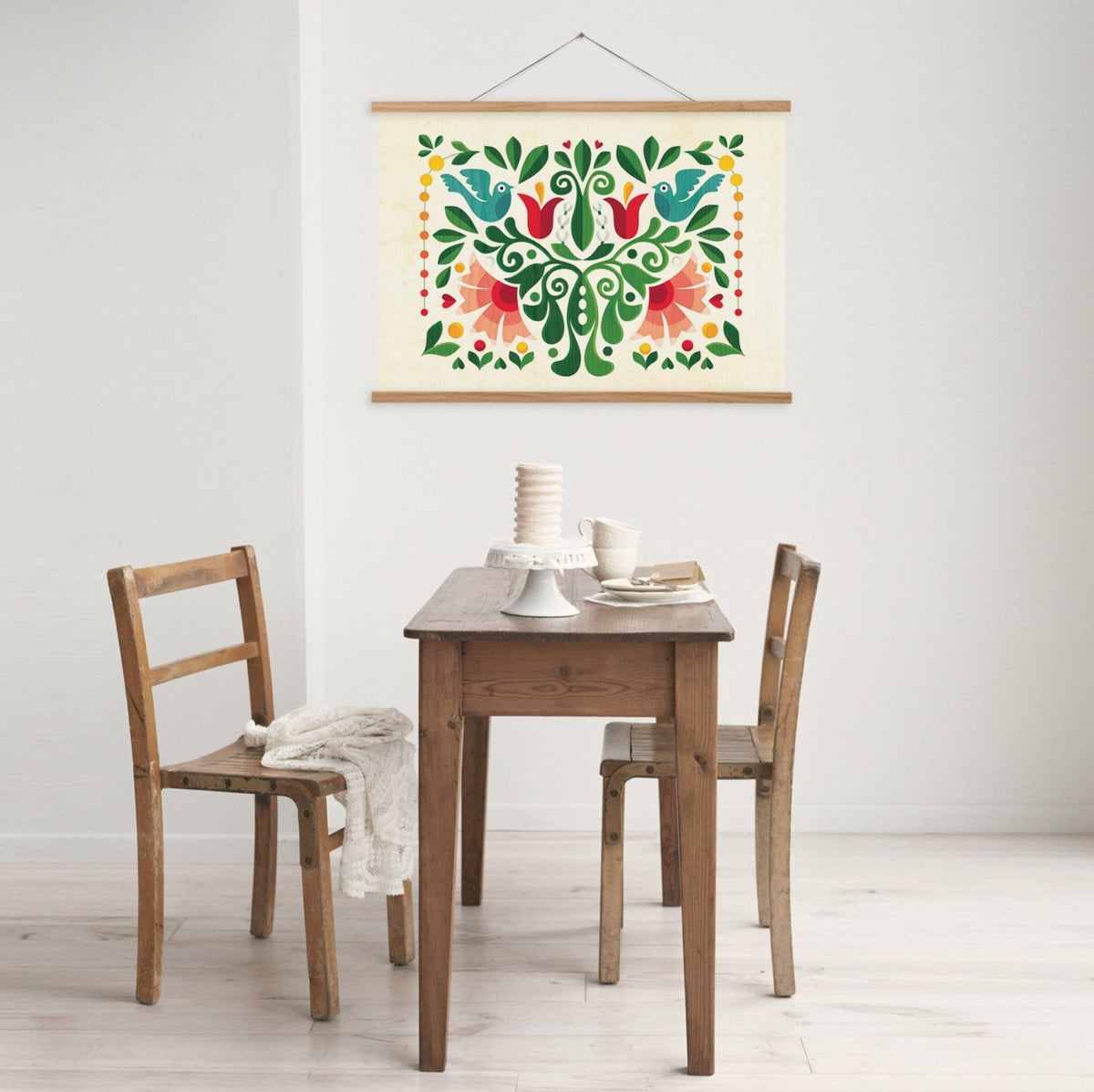 Love Birds Art Print | Folk Bird Illustration Kitchen Wall Art