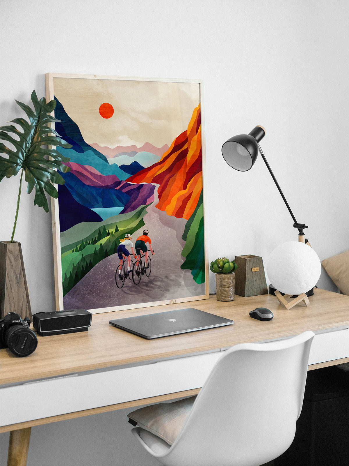 Cycling Couple Art Print | Mountain Landscape Bicycle Wall Art