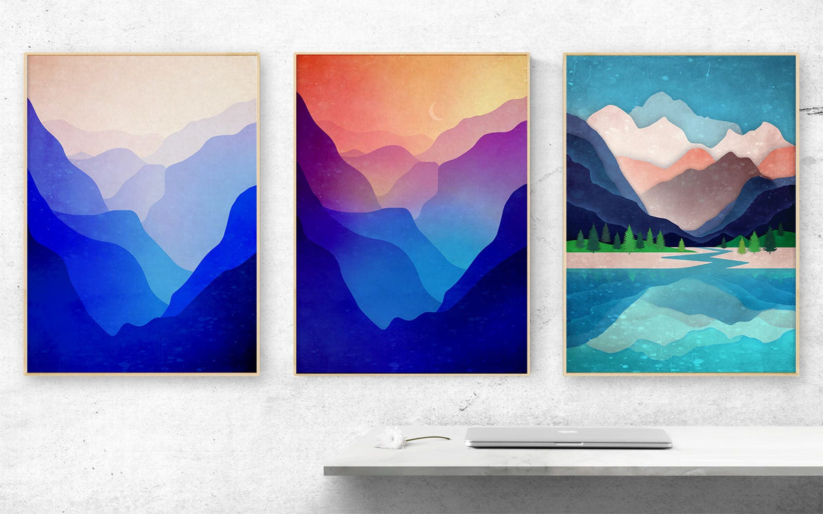 Landscape Art Prints Set of 3 | Mountain Scenery Wall Art