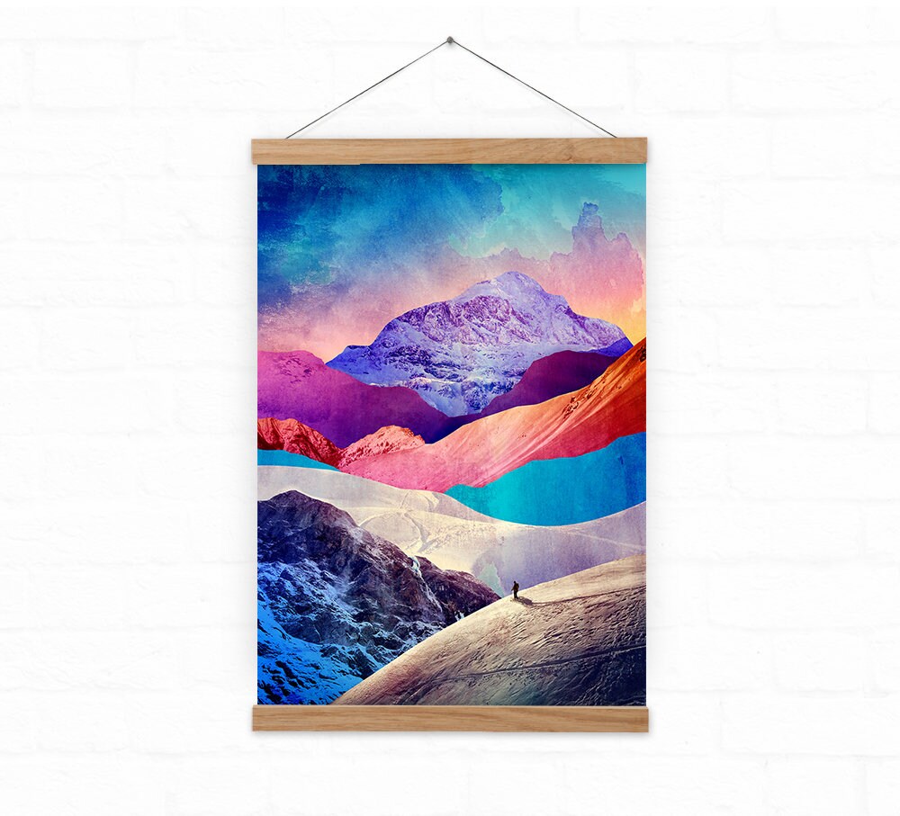 Winter Mountain Landscape Art Print | Colorful Snow Scene Wall Art