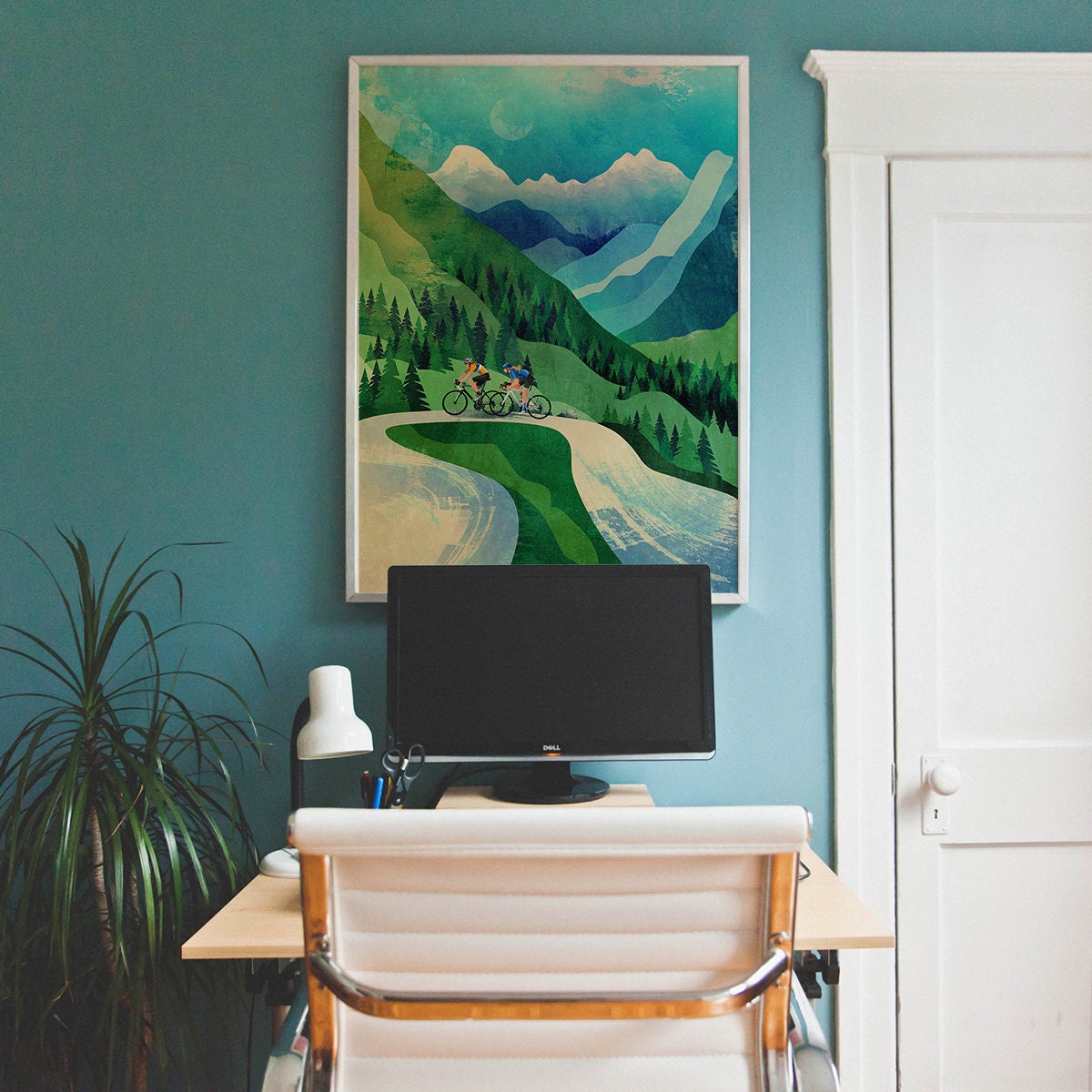 Cycling Couple Art Print | Mountain Climb Bicycle Wall Art