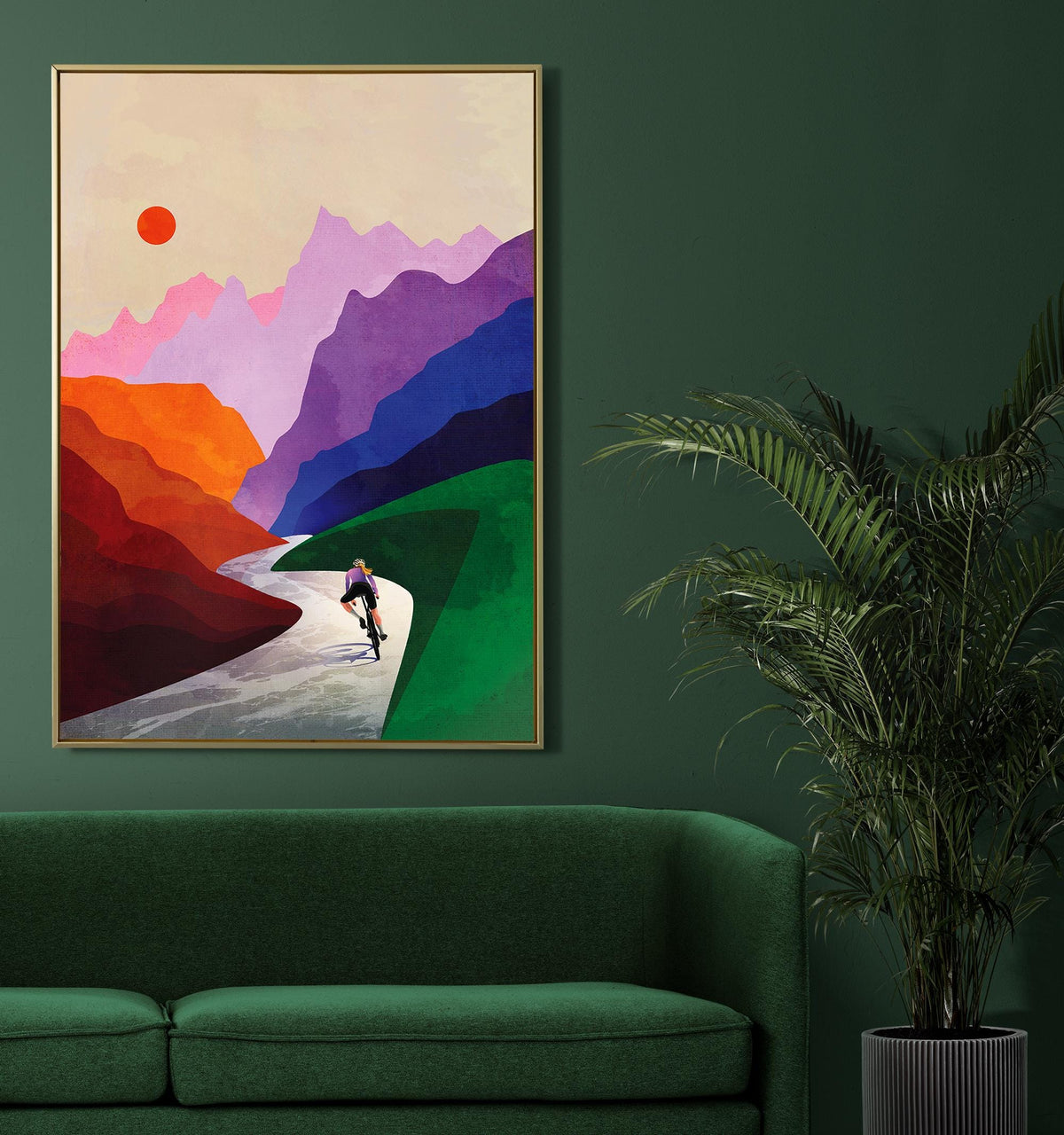 Woman Cyclist Art Print | Mountain Descent Cycling Wall Art