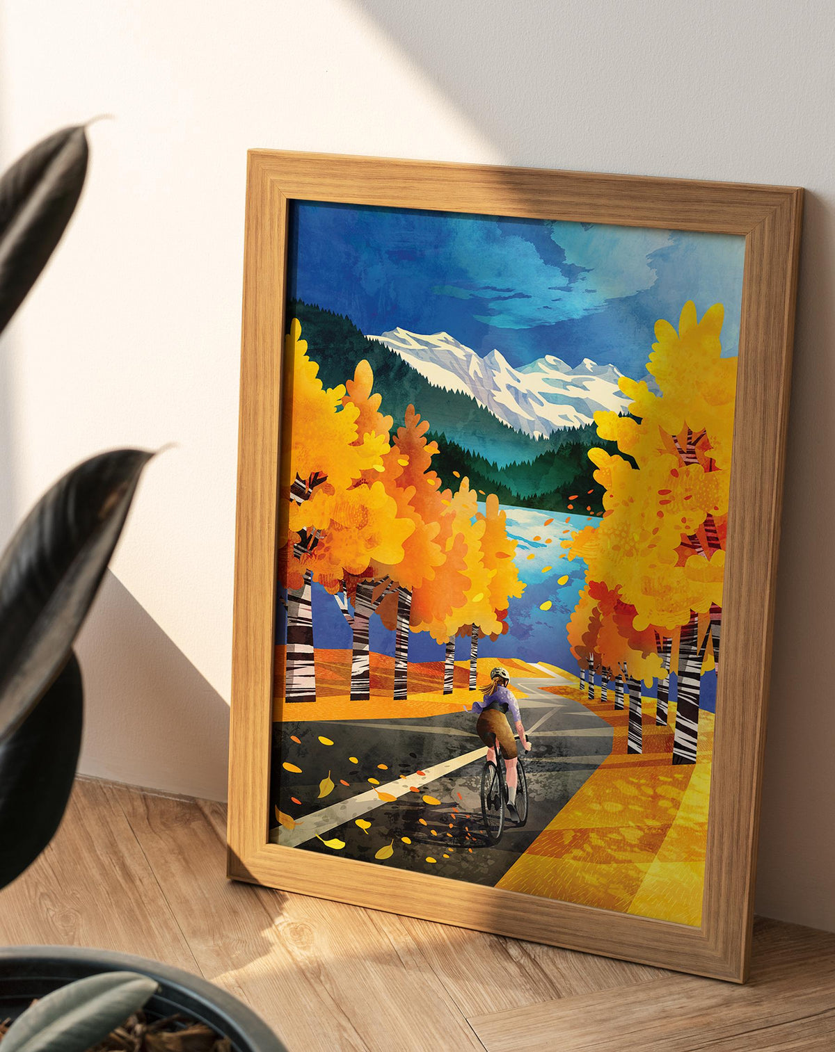 Autumn Cycling Art Print | Woman Cyclist Bicycle Wall Art